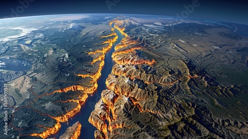 Plate Tectonics: Scientific theory detailing how Earth's lithospheric plates move, shaping continents, mountains, ocean basins, and seismic events. 