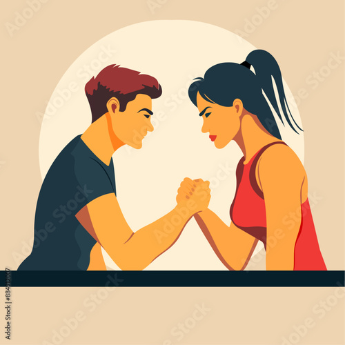 Arm wrestling Indian man and woman