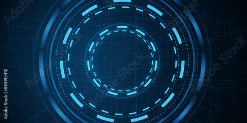 Creative bright blue tech wallpaper with linear circle. Innovation and technology concept. 3D Rendering.