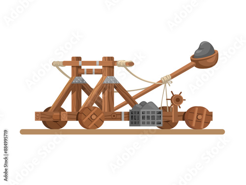 Catapult Ancient Weapons Wooden medieval Artillery Ballista Illustration Vector