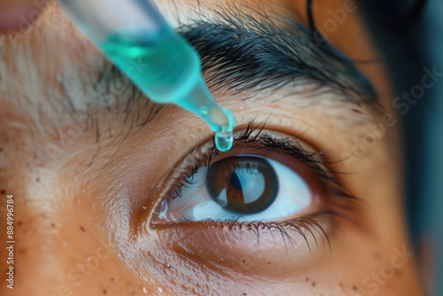 close up shot of an eye drop bottle over the eye