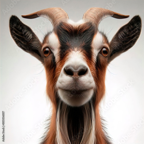 Frontal view of a goat, isolated, white background