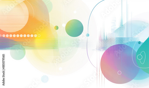 Light background with a gradient of colors, a light strip, circles, simple shapes, straight lines, vector graphics in symmetrical composition