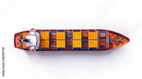 Colorful cargo ship overhead view