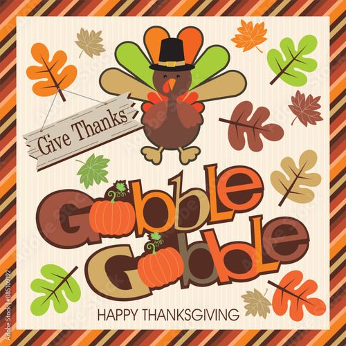 Happy Thanksgiving day design with turkey and gobble text