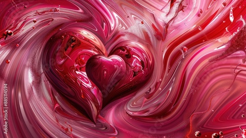 In a romantic swirl of pink and red hues, hearts dance together in a Valentine's Day illustration, embodying the timeless symbol of love and passion.