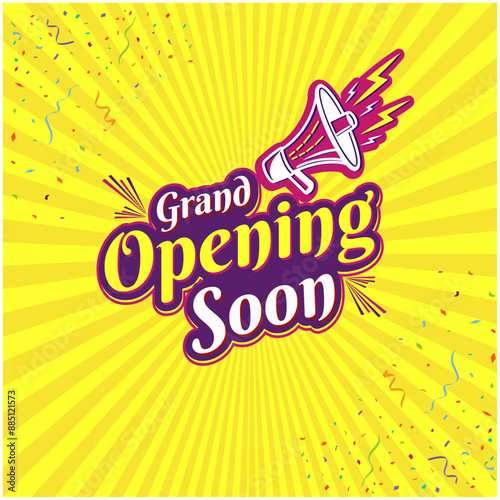 Yellow Abstract Grand Opening Soon Logo Label Unit Vector Design Template Layered