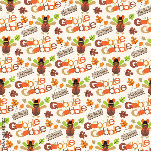 Happy thanksgiving seamless pattern with turkey bird and lettering