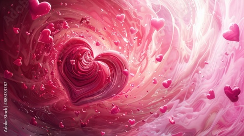 In a romantic swirl of pink and red hues, hearts dance together in a Valentine's Day illustration, embodying the timeless symbol of love and passion.