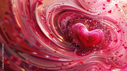 In a romantic swirl of pink and red hues, hearts dance together in a Valentine's Day illustration, embodying the timeless symbol of love and passion.