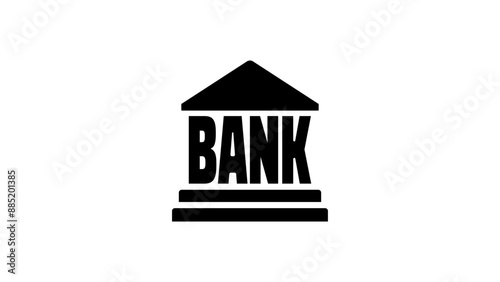bank building icon, black isolated silhouettes