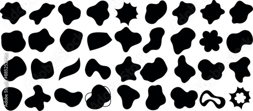 Abstract blob shape black silhouette vector icons, modern design, organic forms, artistic fluid shape elements, irregular objects