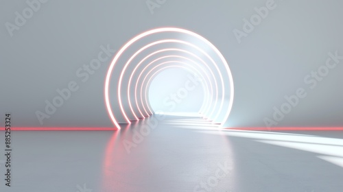 Abstract images of colorful geometric 3D shapes consisting of lines of light and curved shapes, ideal for modern art concepts. Illustration, Image, , Minimalism,