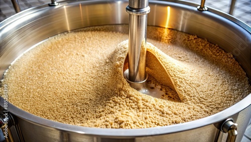 Close up of beer mashing process in mash tun during all grain homebrewing , homebrew, beer, mashing, process, mash tun