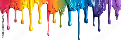 Rainbow paint drips on transparent background colorful dripping colors