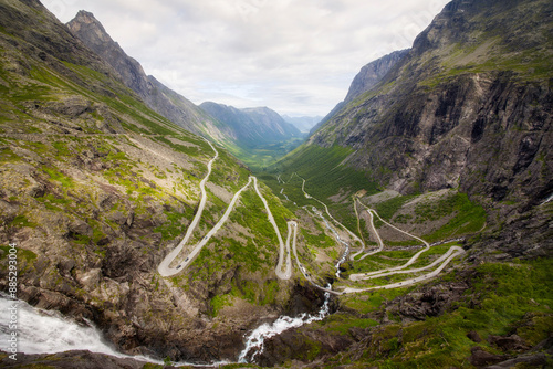 The Famous Serpentine Mountain Road Climb of Trollstigen (The Troll Path) in the Western Part of Norway