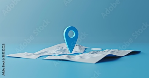 Location symbol or navigation locator map travel gps direction pointer and marker on route graphic road mark destination background. 3D rendering.