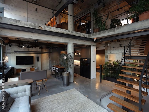 Contemporary loft with a mezzanine level