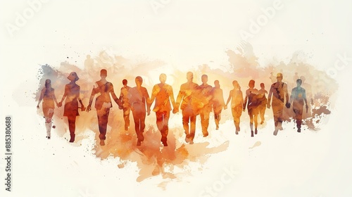 Group of workers painted in watercolor with copy space for text, labor day banner back view, Ai generated image