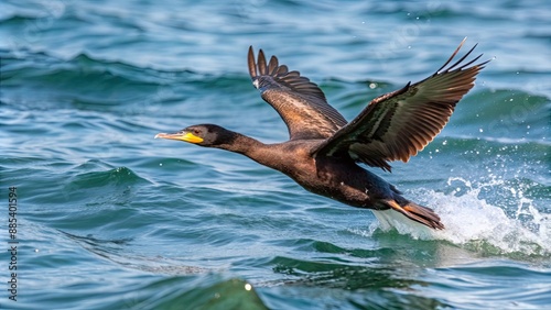 A Brandt's cormorant diving for fish in the ocean, Brandt's cormorant, bird, wildlife, water, sea, diving, fish, hunt, predator
