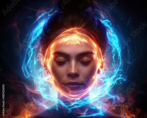 Woman Surrounded by Glowing Inspiration A Powerful Symbol of Creativity, Enlightenment, and Inner Strength Discover the Power Within You, Embrace the Journey of Self-Discovery, and Ignite Your