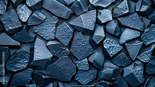 Closeup of a textured osmium plate dark blue grey with a crystalline structure 