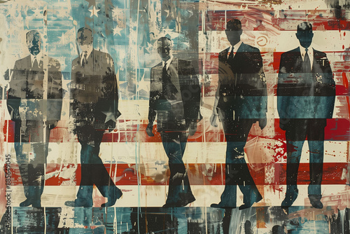 US Intelligence - Silhouettes of male Agents in suits in front of US flag