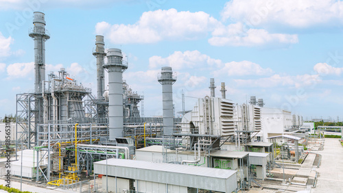 Combined Cycle Power Plant. Steam Turbine Modern Clean Power generator building. Large electricity industry.