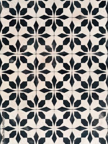 a black and white tile with a flower pattern