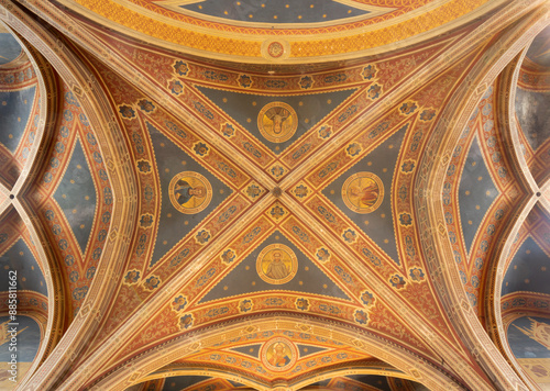 SPELLO, ITALY - MAY 18, 2024: The ceiling fresco in the church Chiesa di San Andrea by Benvenuto Crispoldi (1913).