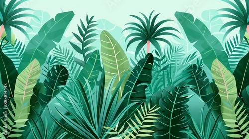 Tropical rainforest ecosystem, dense canopy and varied species, illustrating the complexity and richness of this unique environment, flat design illustration