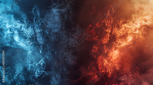 Clash of Ice and Fire Visual metaphor of ice and fire battling, symbolizing passion and introspection