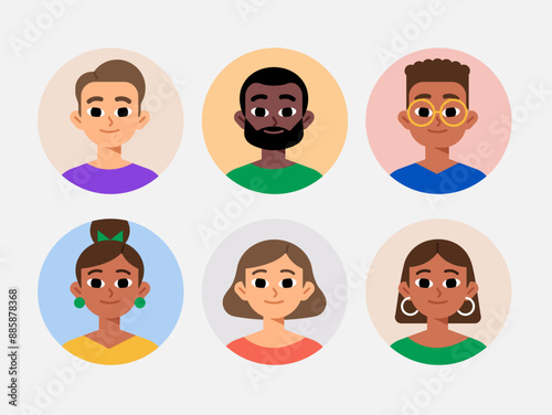 People avatar Young People. People of different races. Flat cartoon colorful vector illustration.