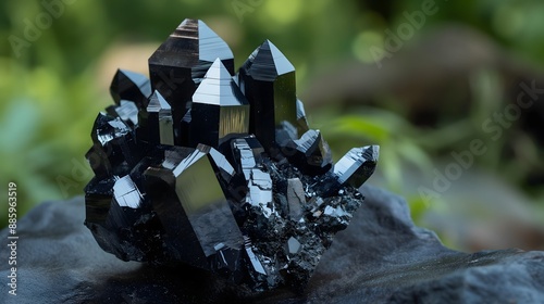 1. Magnetite crystals with a shiny, black surface and magnetic properties