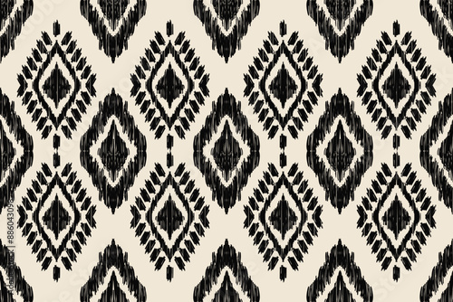 Seamless ethnic Ikat pattern in tribal, folk embroidery, and Mexican style Aztec geometry for Graphic Arts, Carpet Design, Wallpaper, Wrapping, and Clothing.