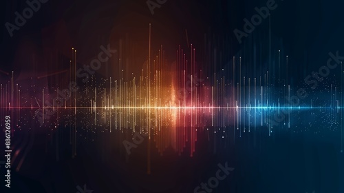 Abstract digital audio waveform with colorful gradient on dark background, representing music, sound, technology, and data visualization.