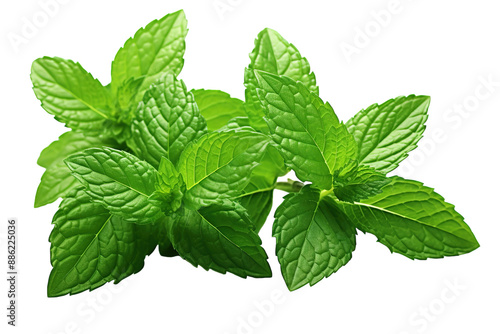 Freshly Picked Mint Sprigs With Vibrant Green Hues on a White or Clear Surface PNG Transparent Background.