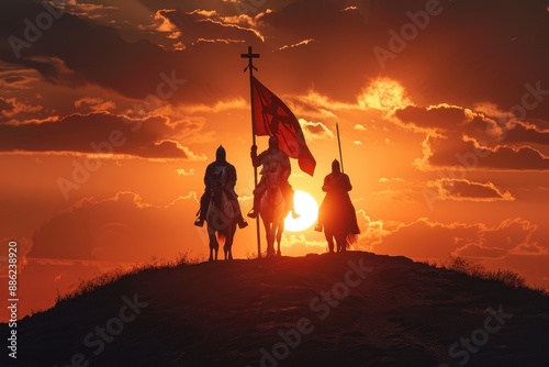 Knights Templar Silhouetted Against Sunset