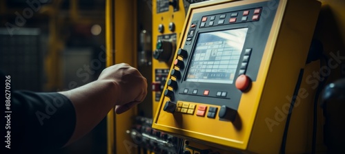 Hand operating cnc machine interface for precise data input and control demonstration