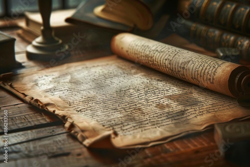 An aged book lies still on a wooden table, showing signs of wear and history, Create a visual interpretation of the Preamble to the Indian Constitution for Republic Day