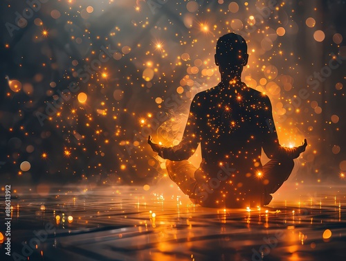 connection between the mind and body in spiritual practices, using visuals to show how thoughts, emotions, and beliefs influence physical health and vitality.