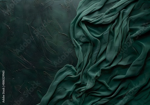 Emerald Green Fabric Draped On Dark Background