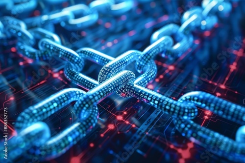 A chain is displayed on a dark surface, Depict the concept of consensus algorithms in blockchain