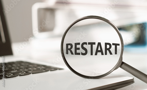 Restart word, inscription. Concept of new start and reset.