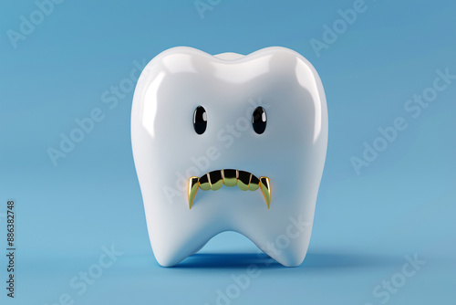 a tooth with gold teeth and a blue background