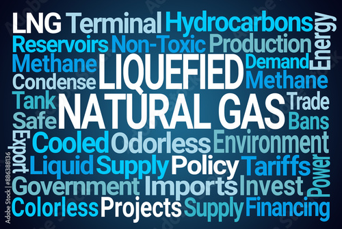 Liquefied Natural Gas Word Cloud on Blue Background