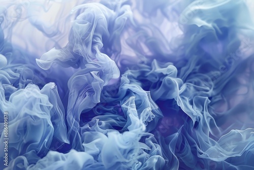 Macro view of swirling blue and white liquid mixture in dreamy shades of periwinkle and sky blue, Dreamy shades of periwinkle and sky blue melding together