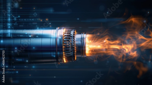 A jet engine with a flame streak, representing the immense power and thrust of aviation technology