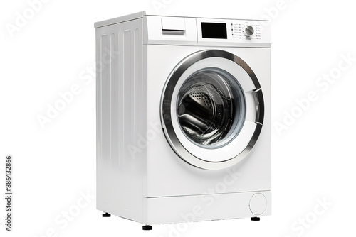 A Gleaming White Washing Machine Ready for Laundry Day on a White or Clear Surface PNG Transparent Background