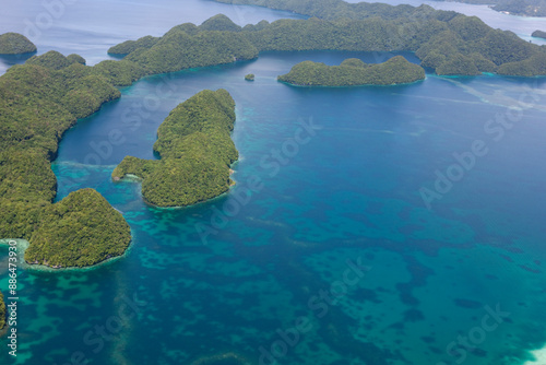 Palau islands view from above on a sunny autumn day